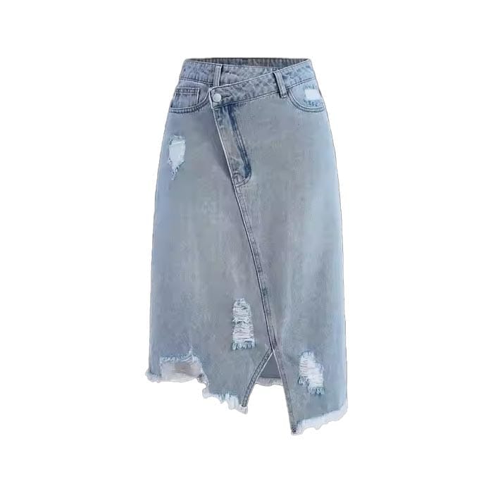Distressed Asymmetrical Denim Skirt